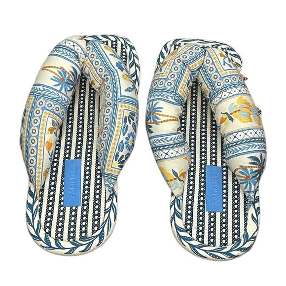 Farm Rio Navy Puffy Blue Palm Tree Printed Flip Flop Sandals Size 9 NWT - Picture 6 of 9